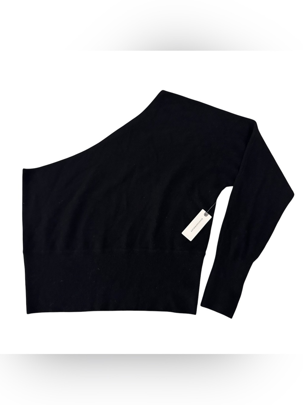 Maeve Anthropologie 100% Cashmere Black One Shoulder Sweater Womens Medium NWT